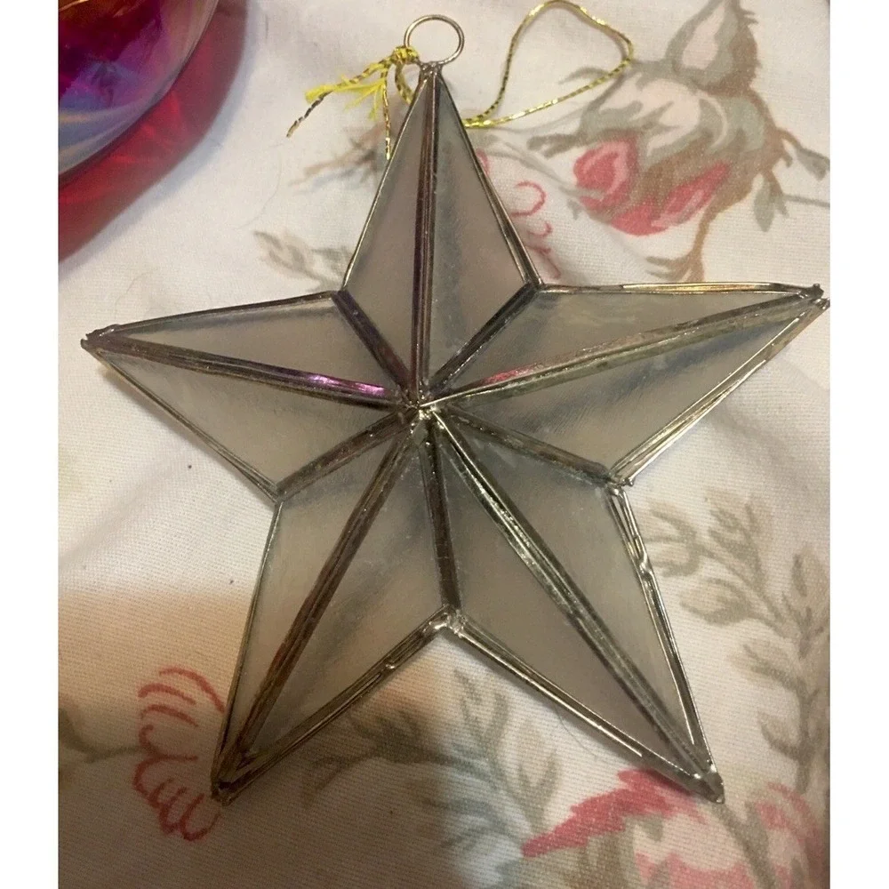 Capiz Shell Star Ornament  Gold‎ Metal Frame 3